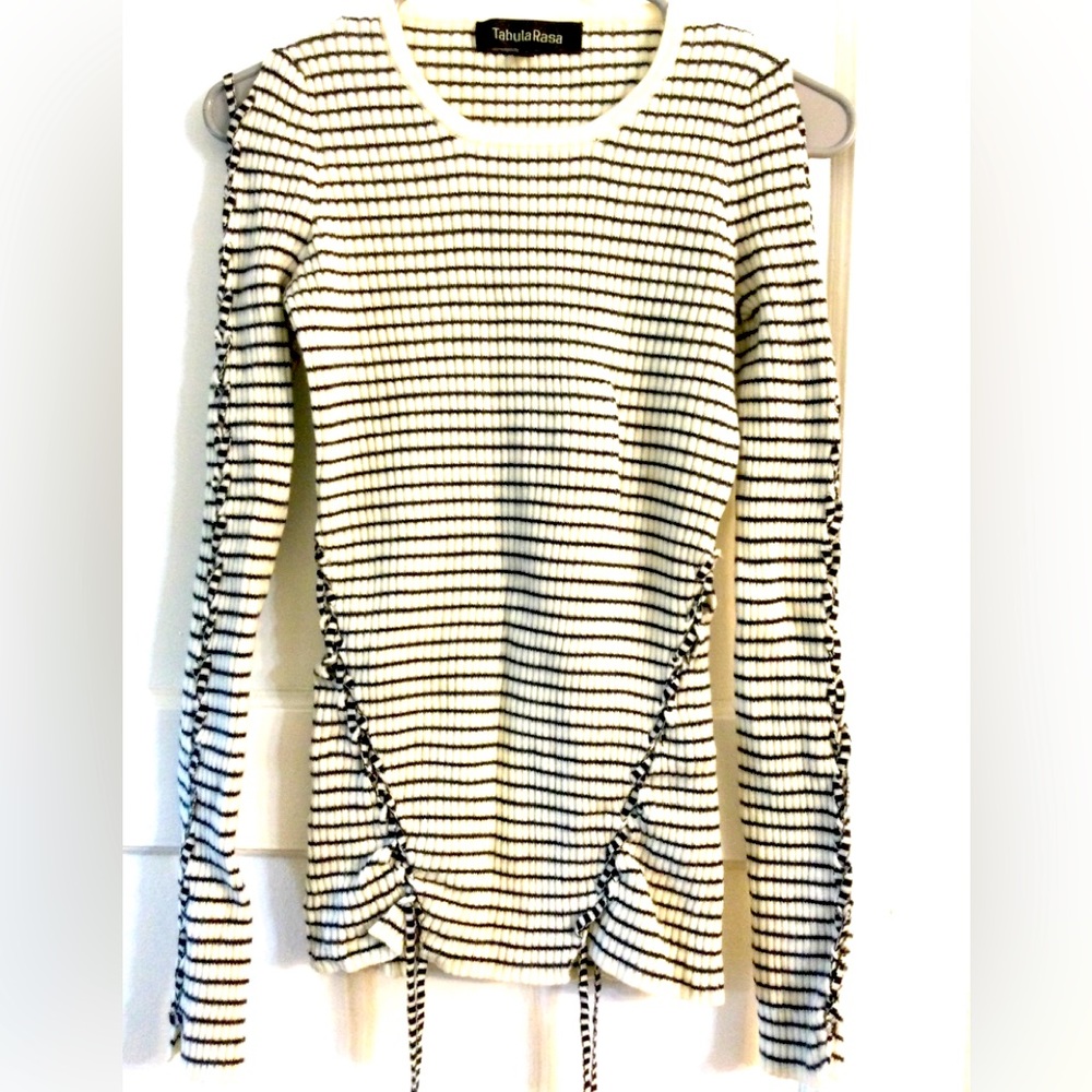 Tabula Rasa Stretched Striped Sweater with Lace Up sides S